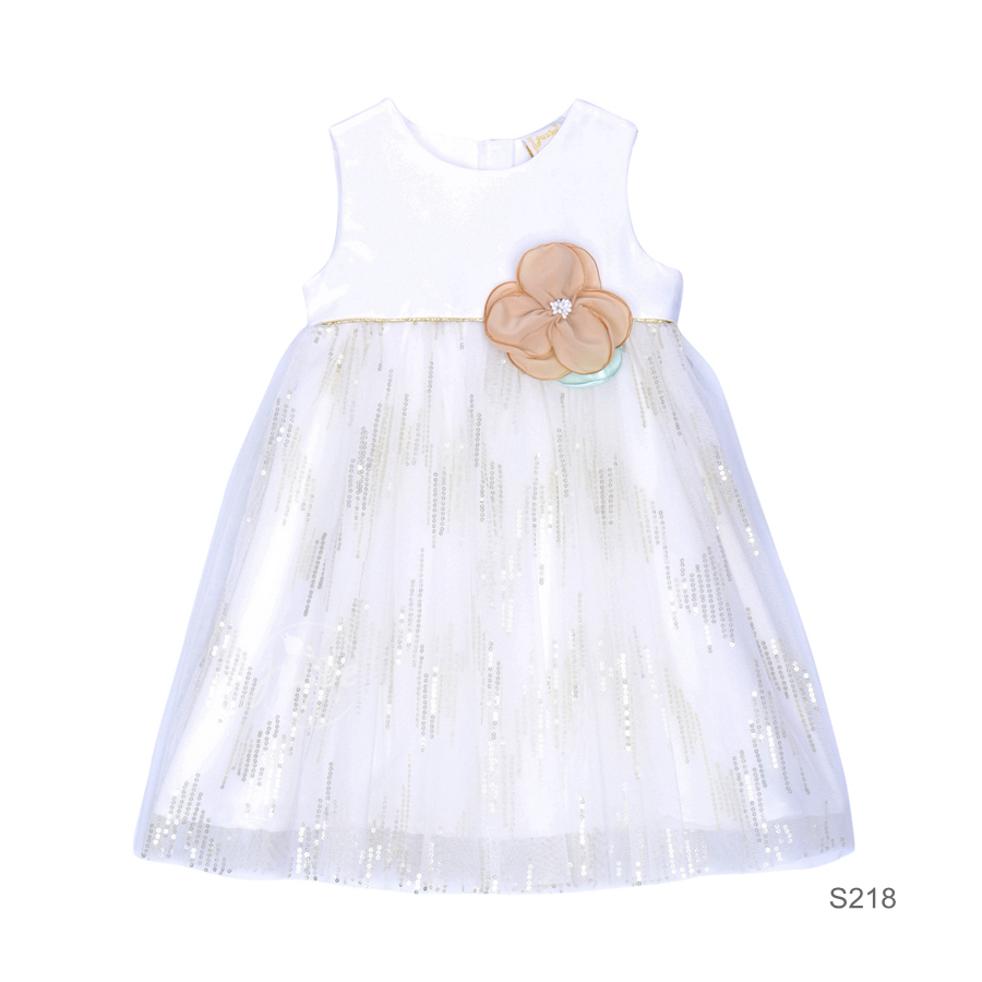 S218 Flower EMB Sequin Dress White