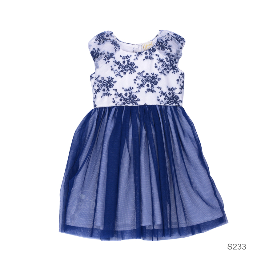 S233 Floral Emb Mesh Dress Blue