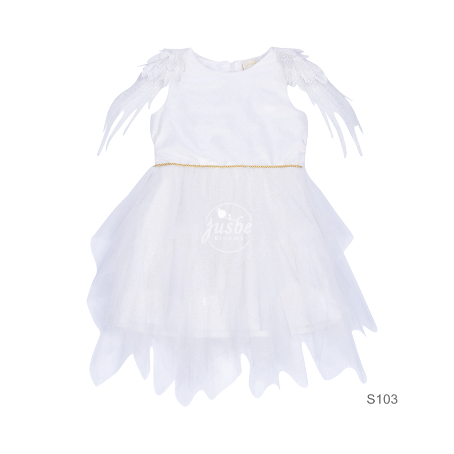 S103 EMB Wings White Dress