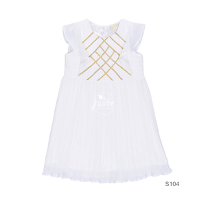 S104 Gold Stripes Chiffon Dress white