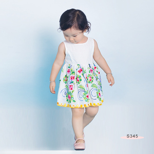 S345 Floral EMB baby Dress White