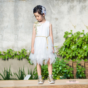 S102 Golden EMB Dress white
