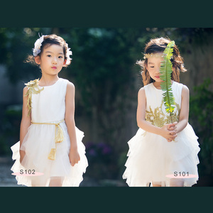 S101 Golden EMB Dress white