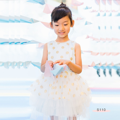 S110 Gold Dots Dress Blue