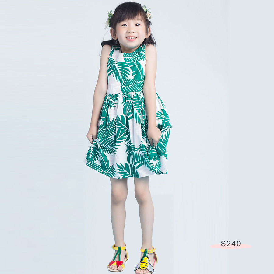 S240 Leaf Printing Dress Green