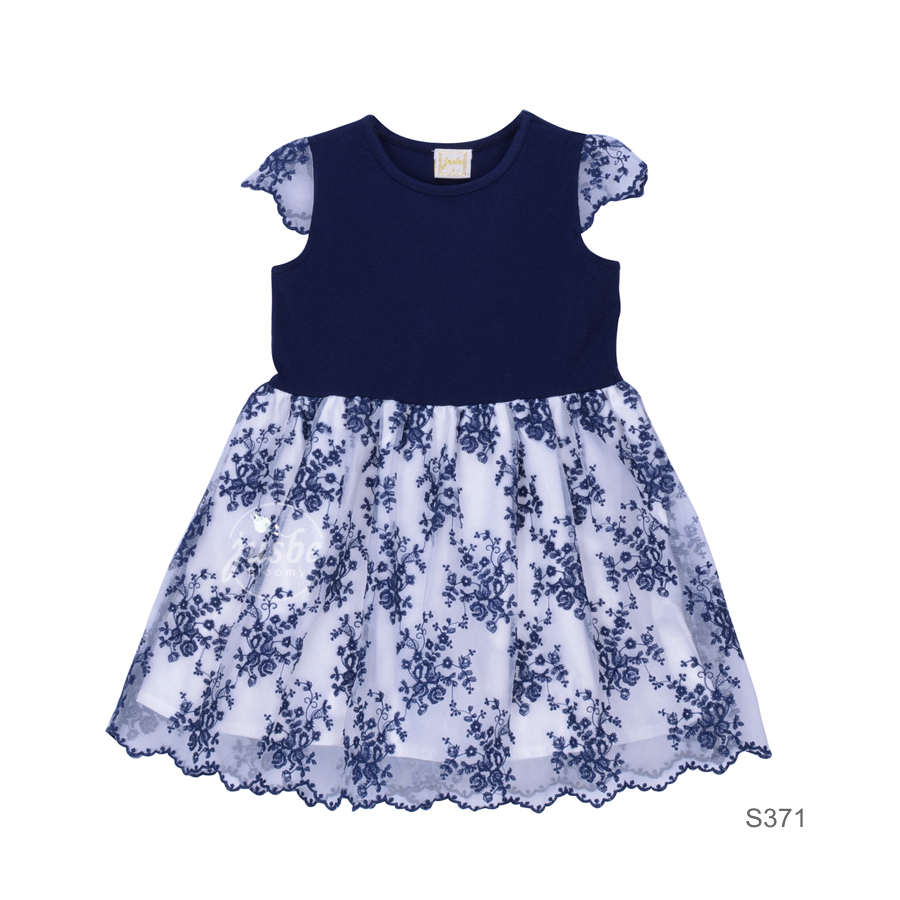 S371 Floral EMB Dress Blue