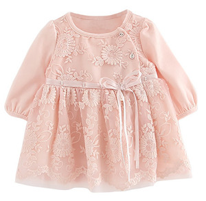 B1704P Baby full lace dress pink